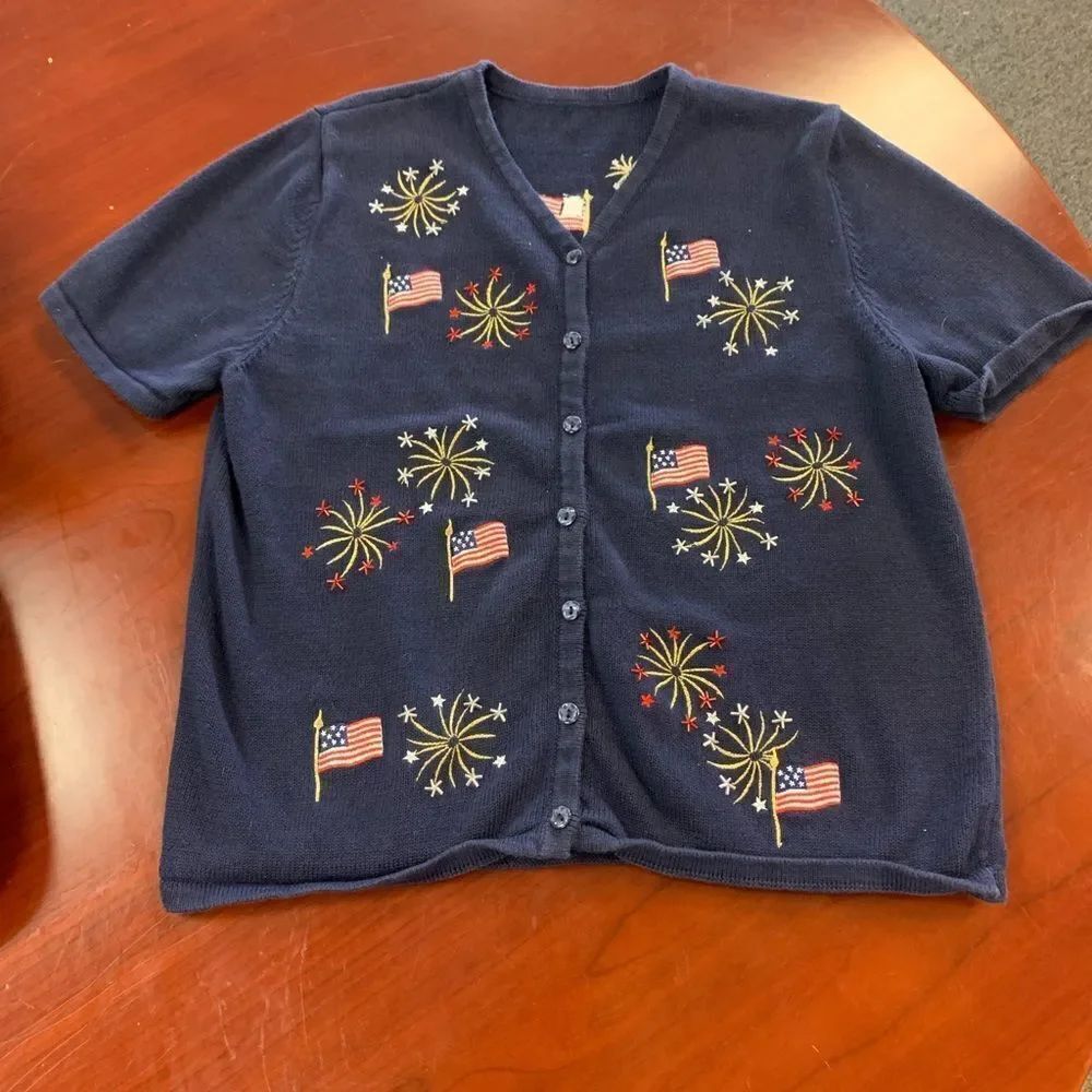 Croft & Barrow American 4th of July Short Sleeve Cardigan sz M